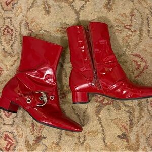 FRANCO SARTO Red Patent Leather Ankle Boots
